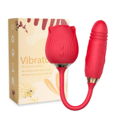 Red Rose Shape Clitoris Sucking Vibrator Vaginal Telescopic Vibrating Egg Nipple Sucker Stimulation Sex Toy For Women Adult    -